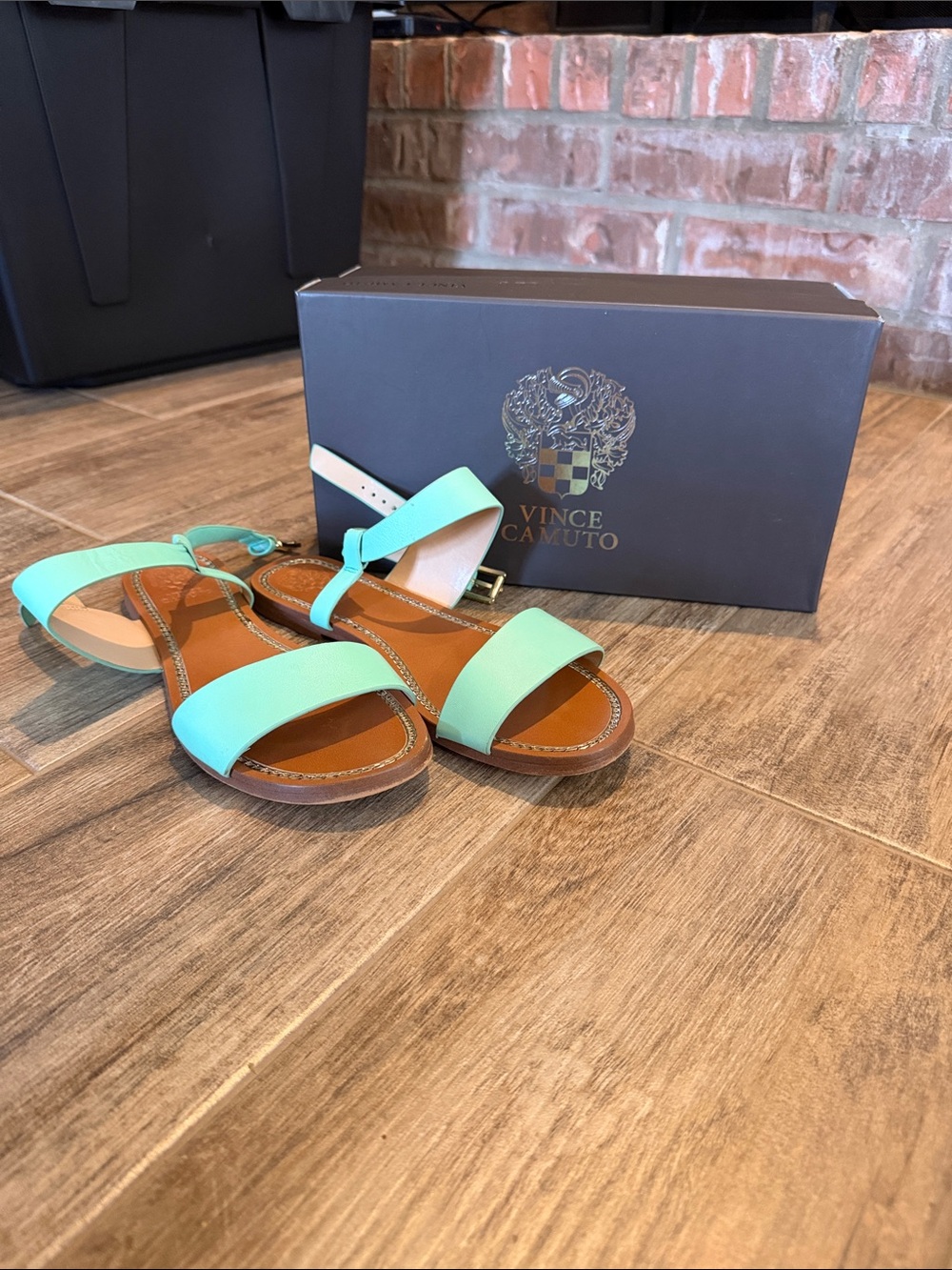 Vince Camuto Mint Green Leather Ankle-Strap Sandals